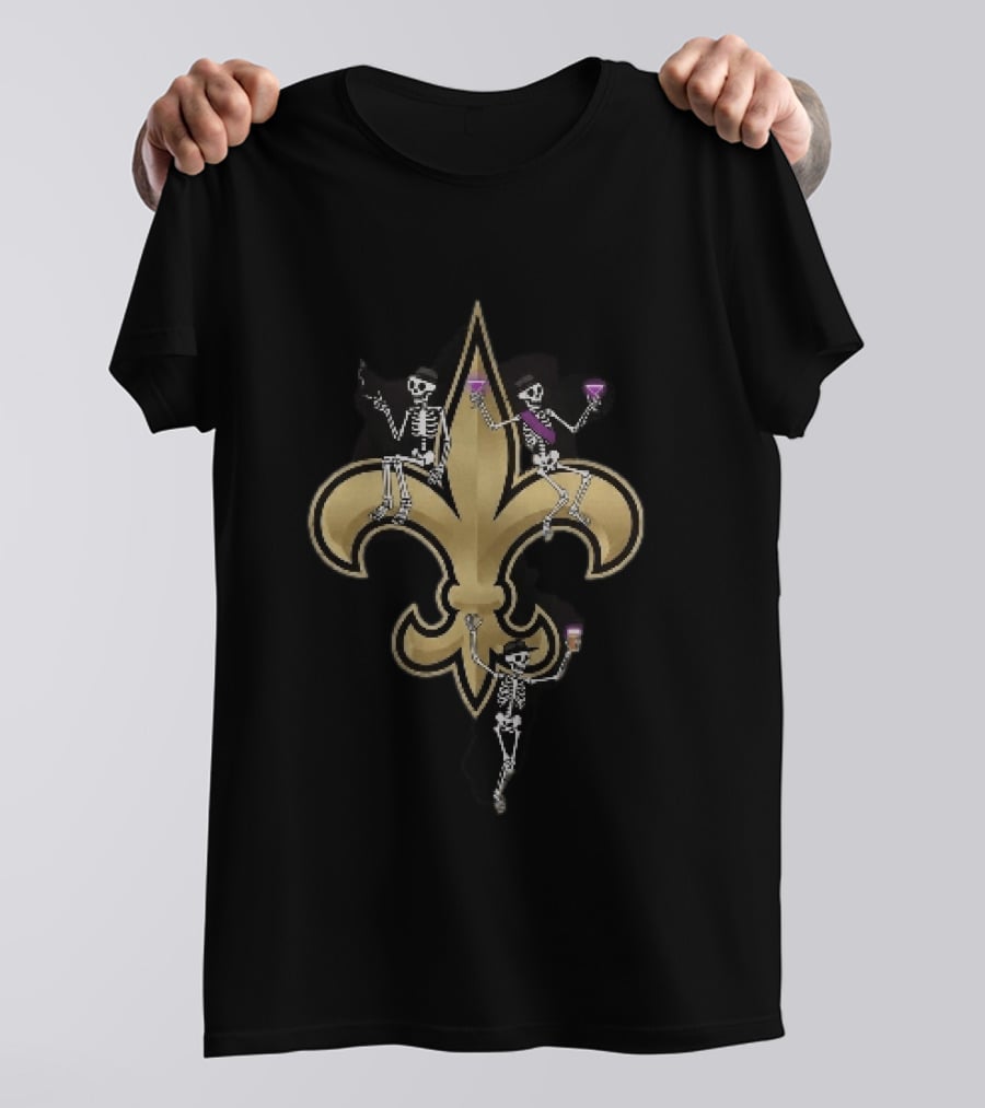 New Orleans Saints Fleur De Lis Skeletons Drinking Smoking T-Shirt