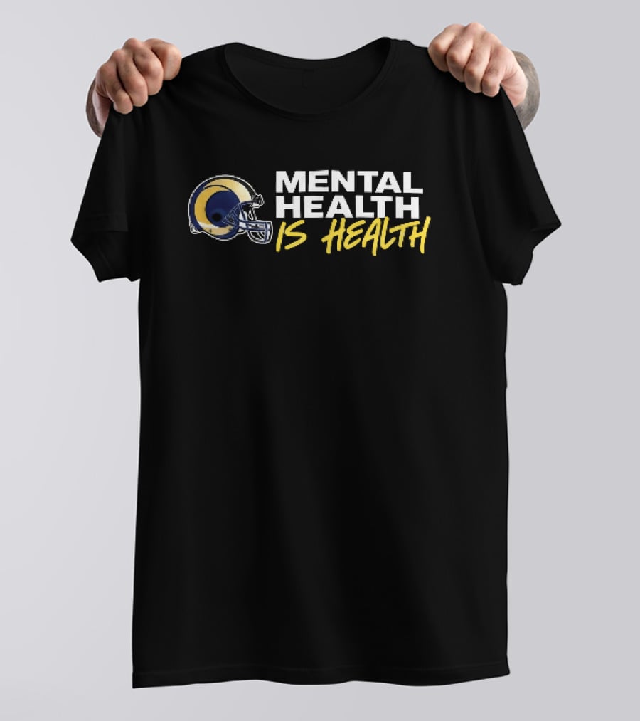 Los Angeles Rams Mental Health Is Health Gold Helmet Horn T-Shirt