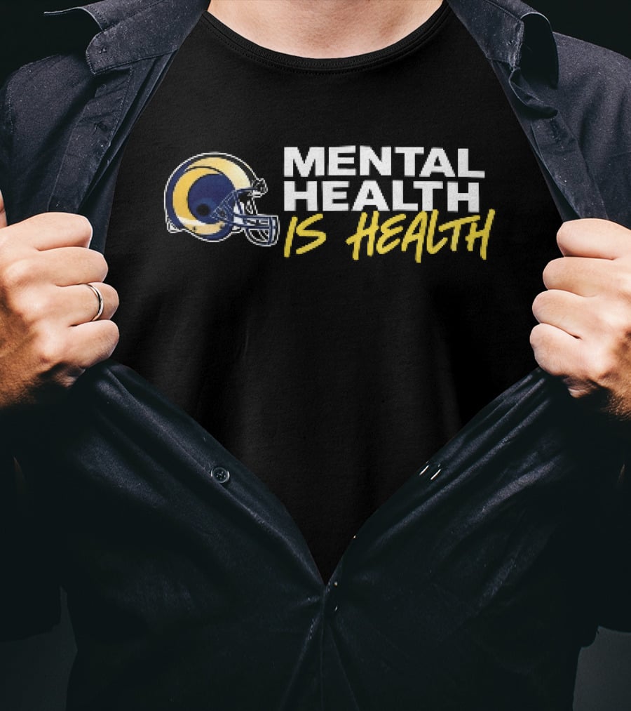 Los Angeles Rams Mental Health Is Health Gold Helmet Horn T-Shirt