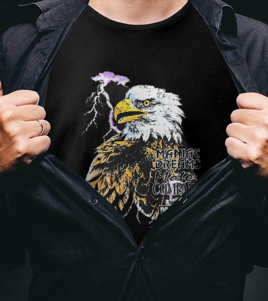 Maniac Dreams Motor Company Bald Eagle Purple Lightning Bolt Club T-Shirt
