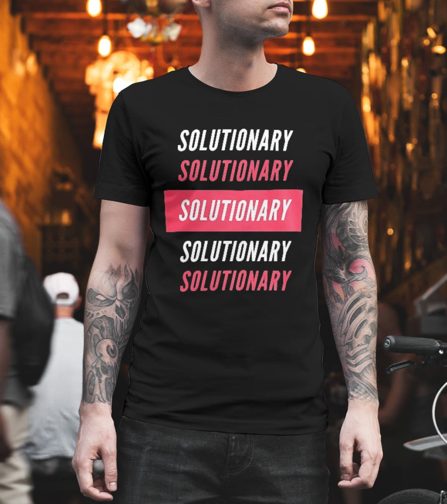 SOLUTIONARY Stacked Text Slanted Red Rectangle T-Shirt