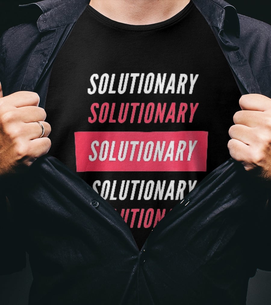 SOLUTIONARY Stacked Text Slanted Red Rectangle T-Shirt