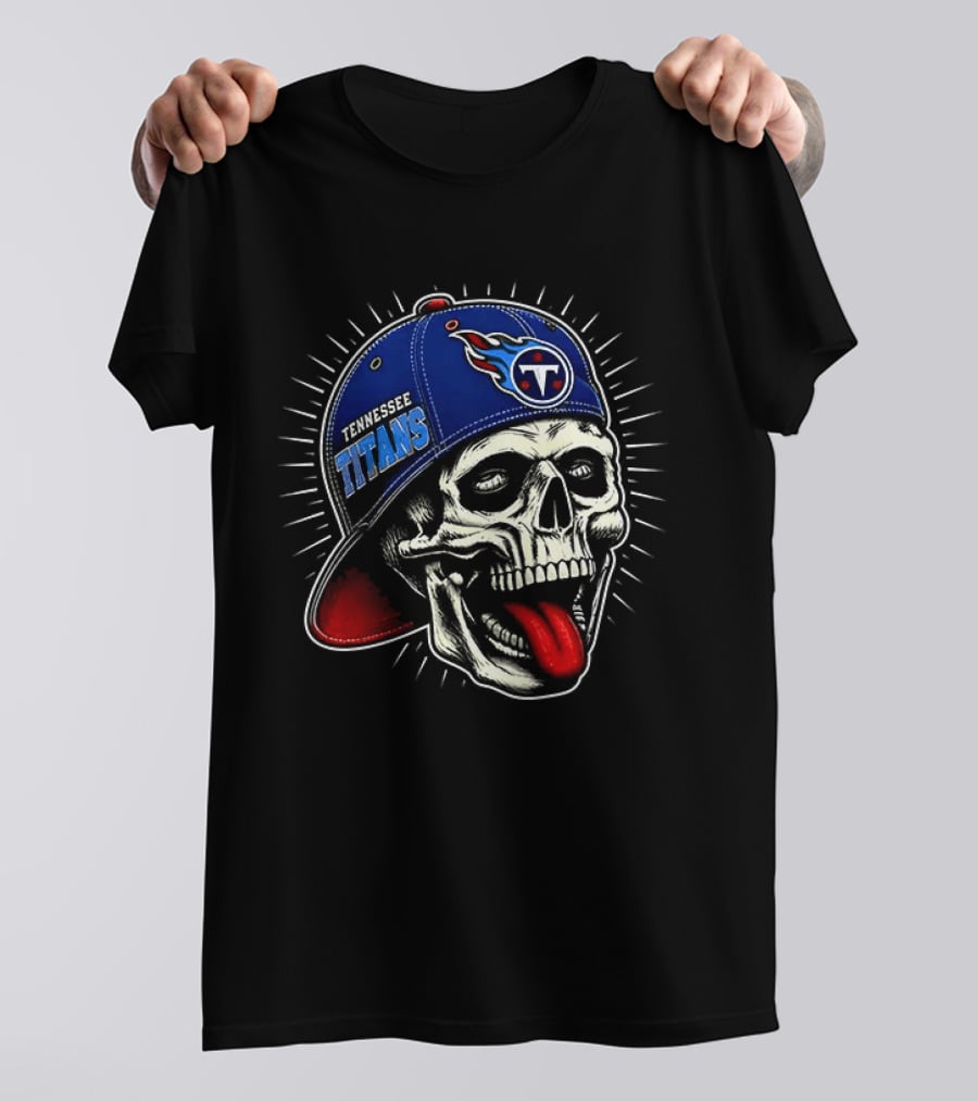 Tennessee Titans Skull Cap Logo Tongue Out T-Shirt