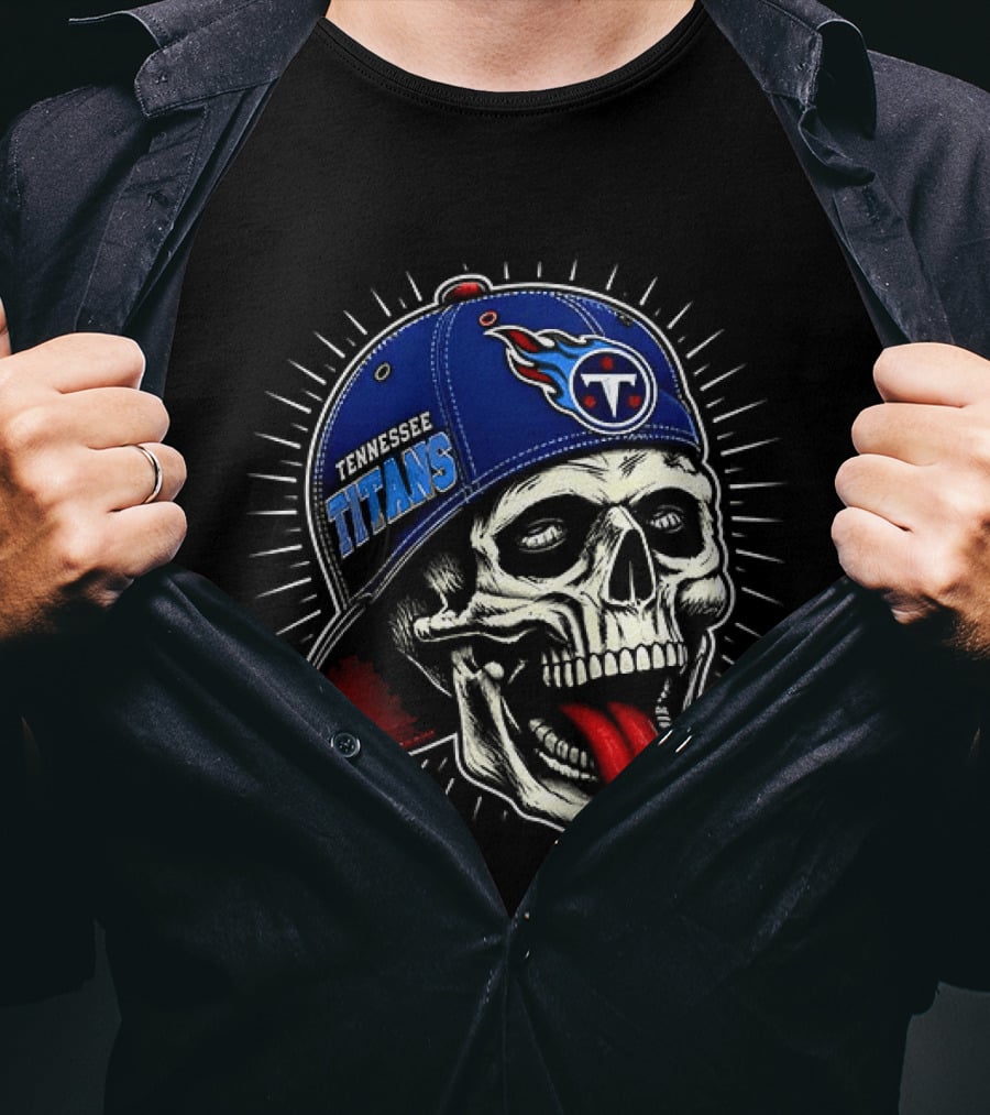 Tennessee Titans Skull Cap Logo Tongue Out T-Shirt