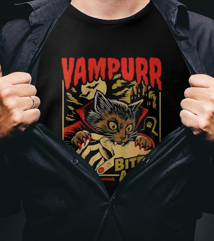Vampurr Bites Again Vampire Cat Halloween Vintage Spooky Paws T-Shirt