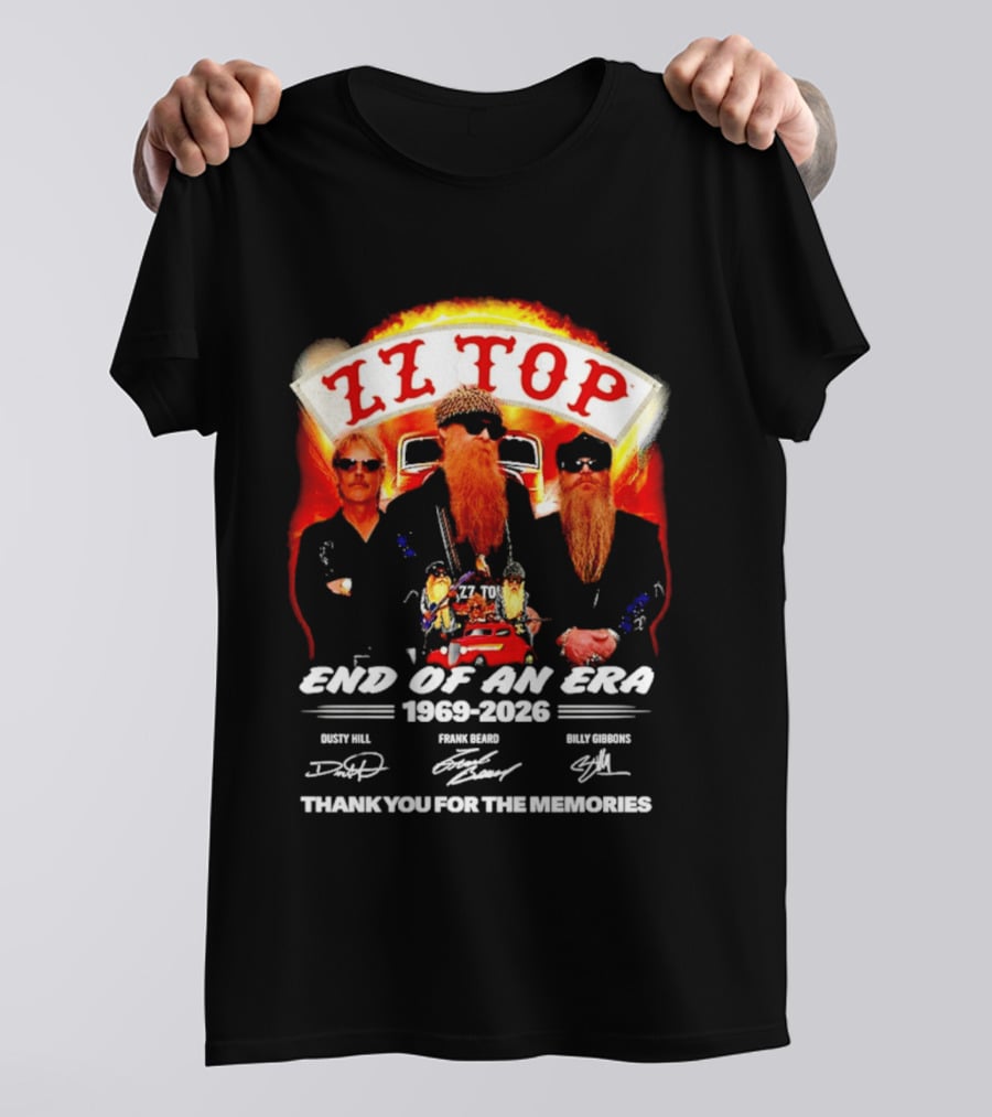 ZZ Top End Of An Era 1969 2026 Dusty Hill Frank Beard Billy Gibbons Thank You For The Memories T-Shirt
