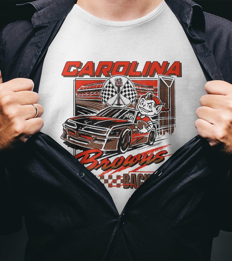 Carolina Browns Backers Racing Stadium Elf Car Checked Flag T-Shirt