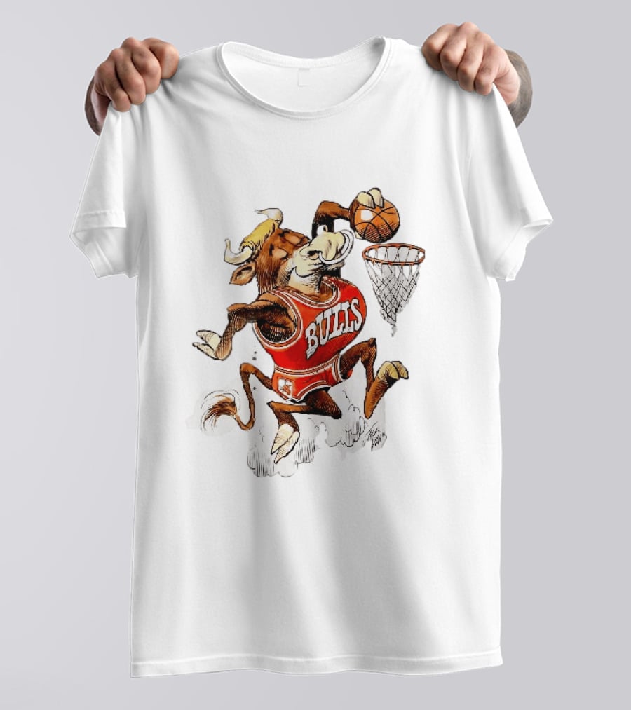 Chicago Bulls NBA Jack Davis Cartoon Caricature Dunking Basketball Hoop Sports Fanatic T-Shirt