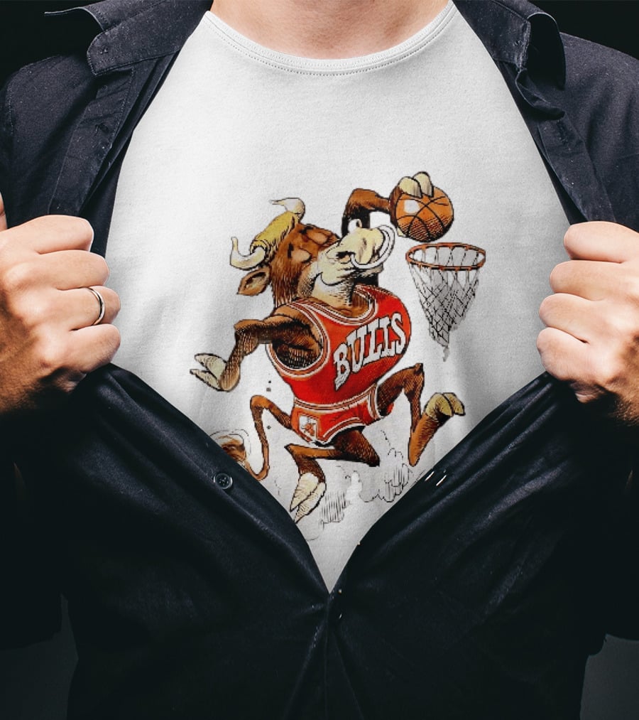 Chicago Bulls NBA Jack Davis Cartoon Caricature Dunking Basketball Hoop Sports Fanatic T-Shirt