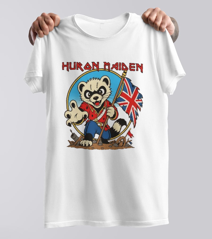 Huron Maiden Ferret Holding British Union Jack Flag T-Shirt