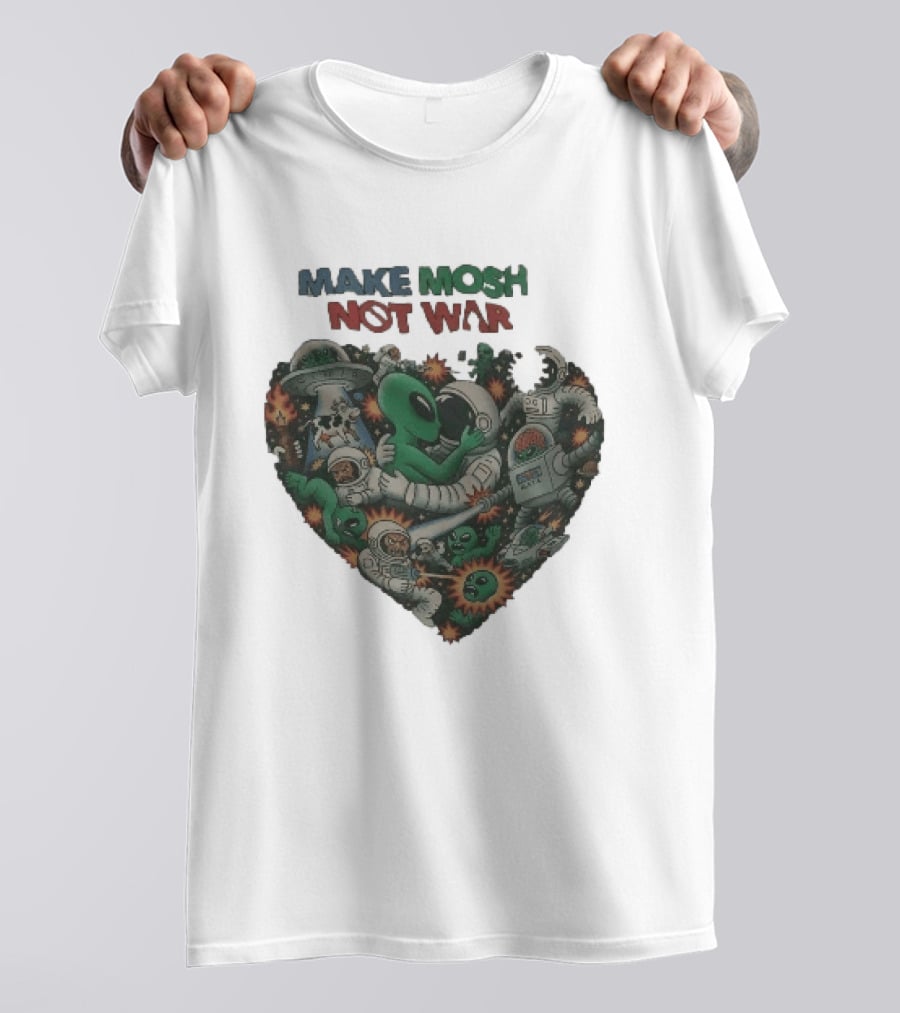 Make Mosh Not War Alien Astronauts Heart Explosion T-Shirt