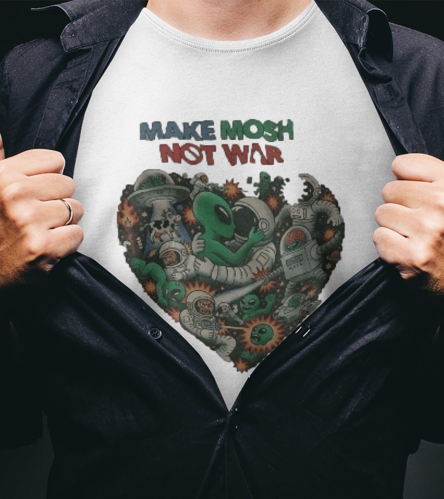 Make Mosh Not War Alien Astronauts Heart Explosion T-Shirt