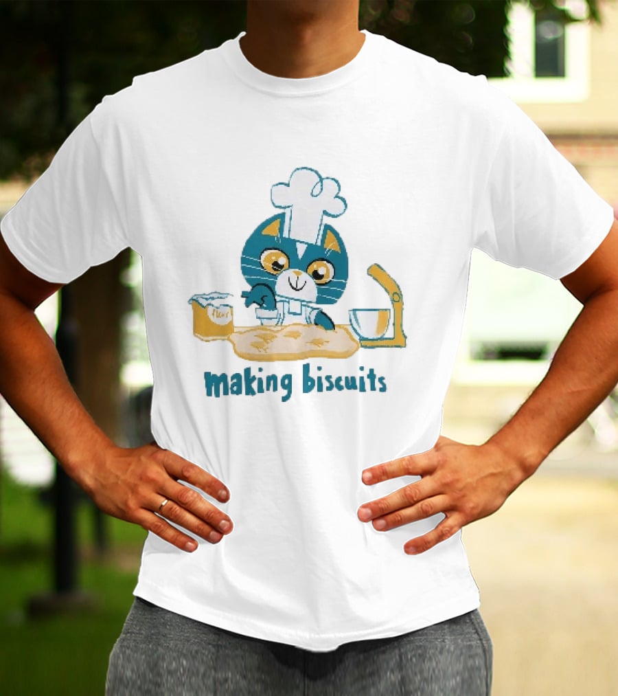 Cat Chef Making Biscuits Whiskers And Flour Cooking Fun T-Shirt