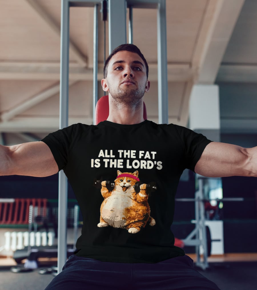 All The Fat Is The Lord's Leviticus 3 16 Orange Tabby Cat Dumbbells T-Shirt