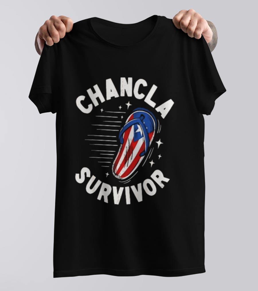 Chancla Survivor Puerto Rico Flag Flip Flop Novelty T-Shirt