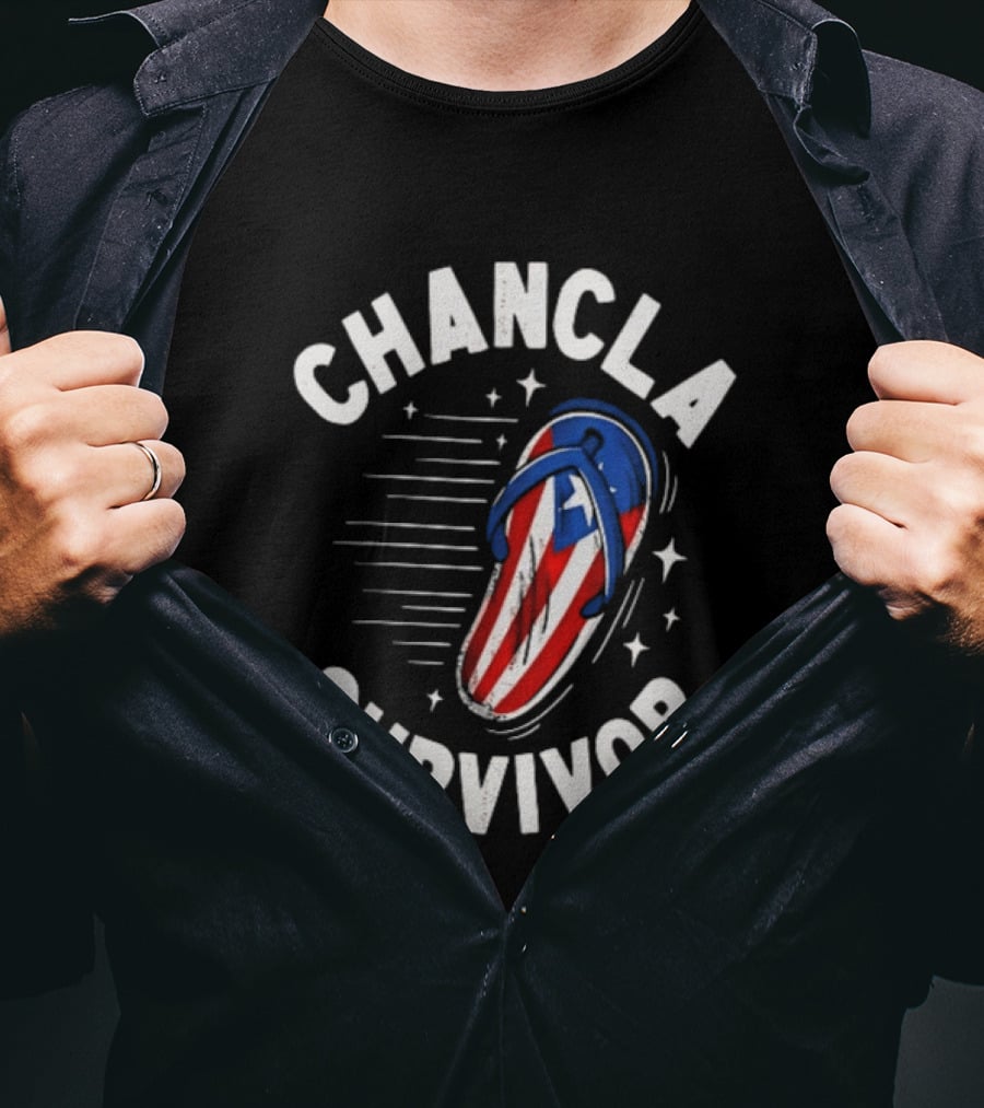 Chancla Survivor Puerto Rico Flag Flip Flop Novelty T-Shirt