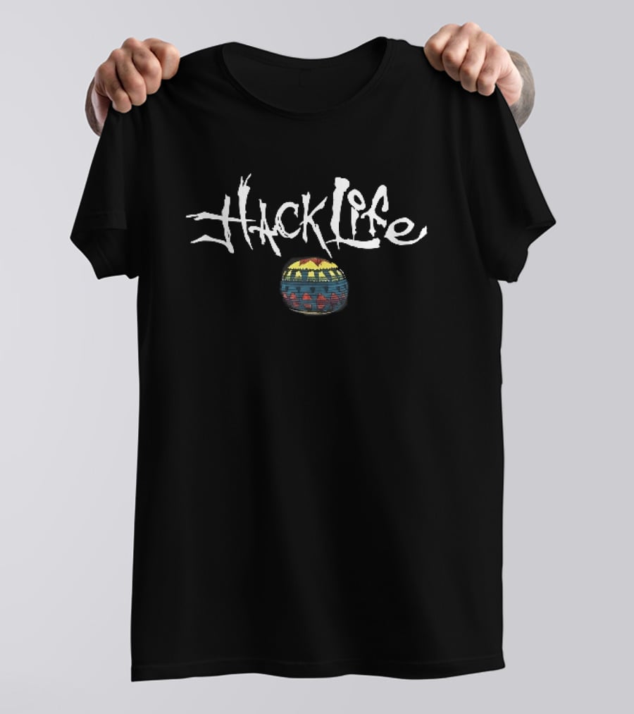 Hack Life White Scratchy Lettering Colorful Lantern T-Shirt