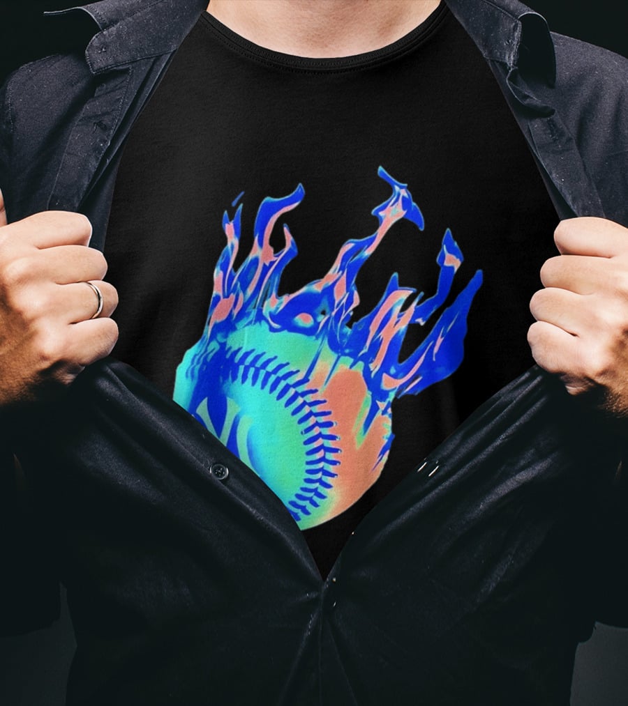 New York Yankees MLB Flaming Baseball Iconic Sports Team T-Shirt