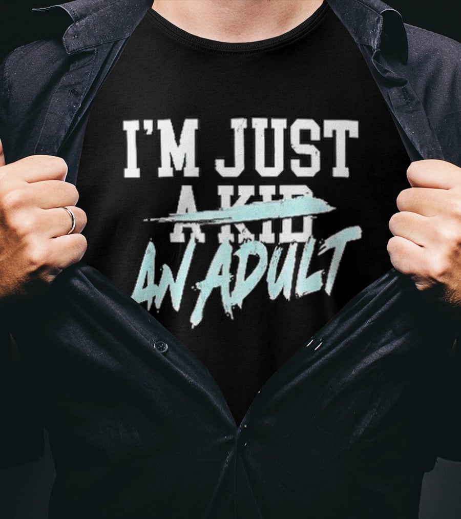 I'm Just A Kid An Adult Distressed Block Blue Paint Brush T-Shirt
