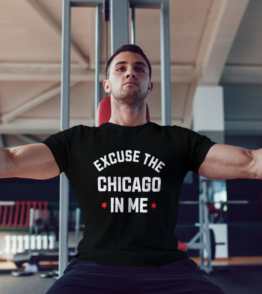 Excuse The Chicago In Me Text With Red Stars T-Shirt