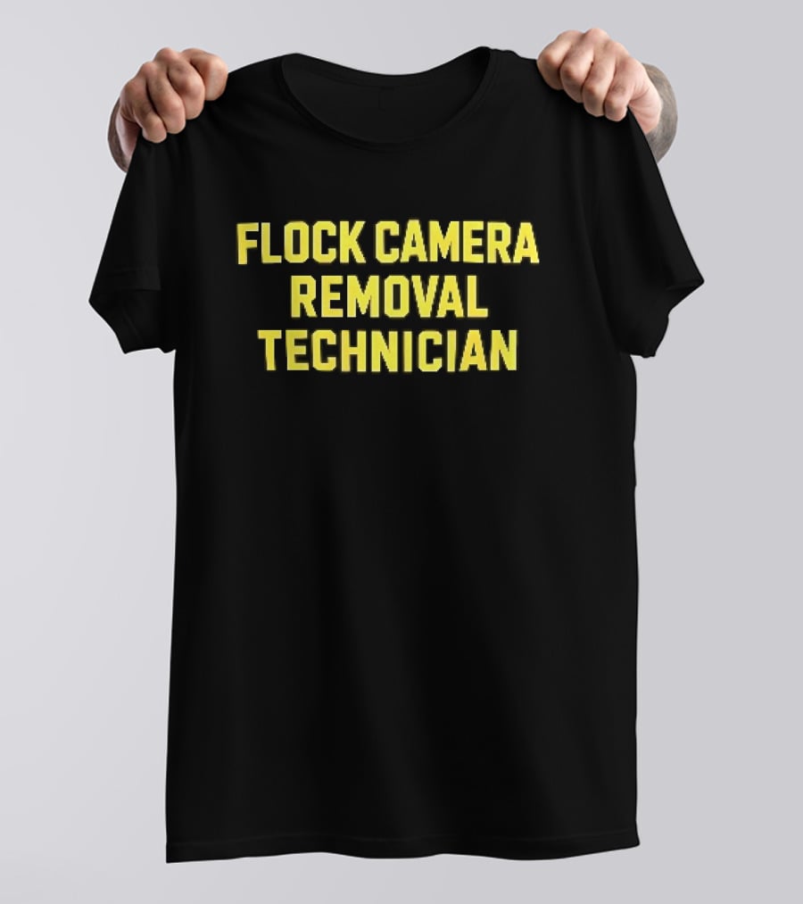 Flock Camera Removal Technician Yellow Varsity Block T-Shirt
