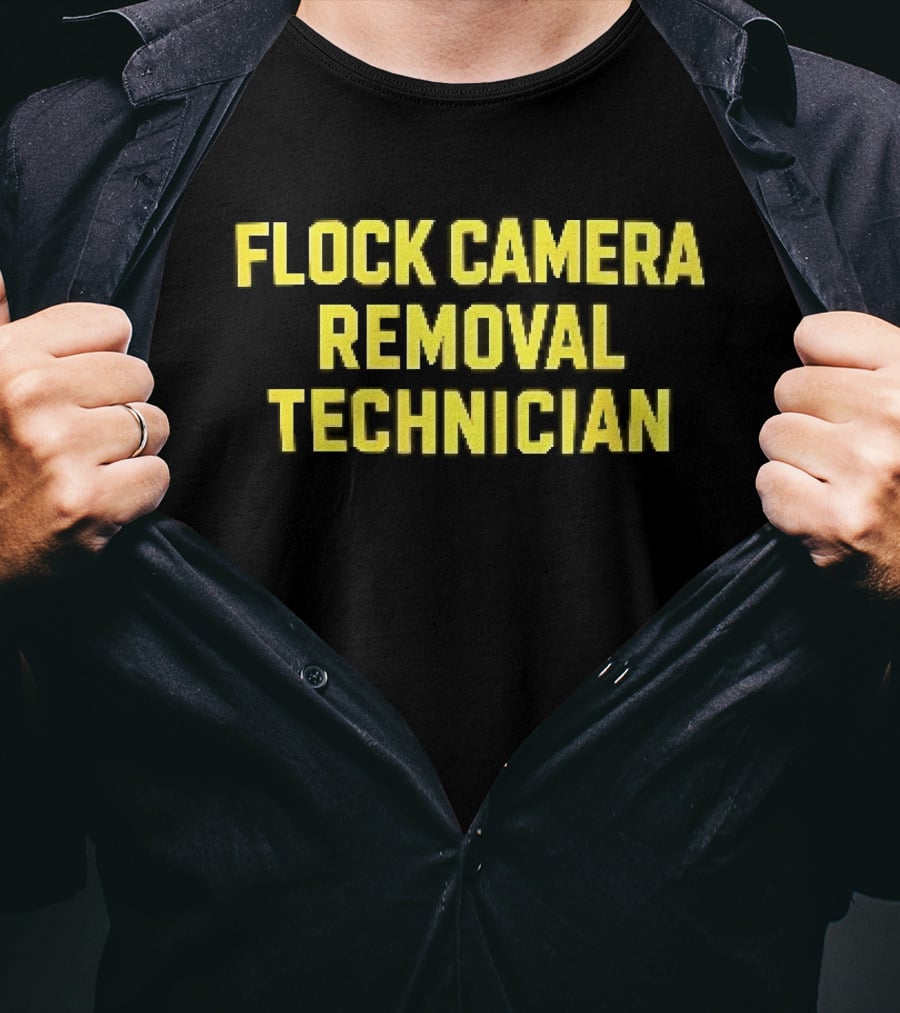 Flock Camera Removal Technician Yellow Varsity Block T-Shirt