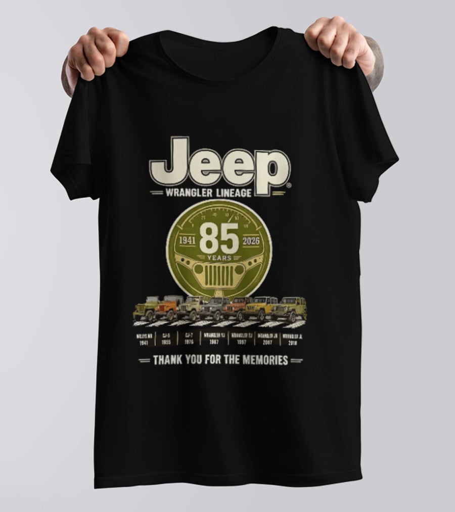 Jeep Wrangler Lineage 85 Years 1941 2026 Thank You For The Memories Vintage Models T-Shirt