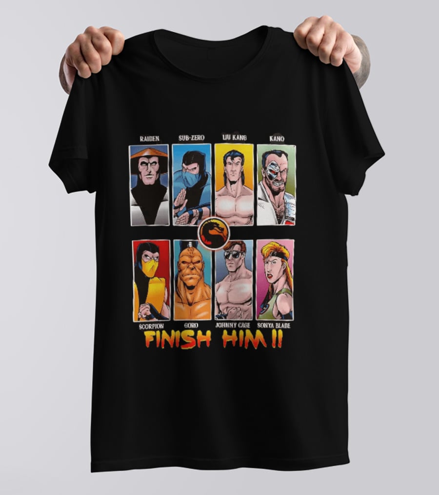 Raiden Sub Zero Liu Kang Kano Scorpion Goro Johnny Cage Sonya Blade Finish Him Mortal Kombat T-Shirt