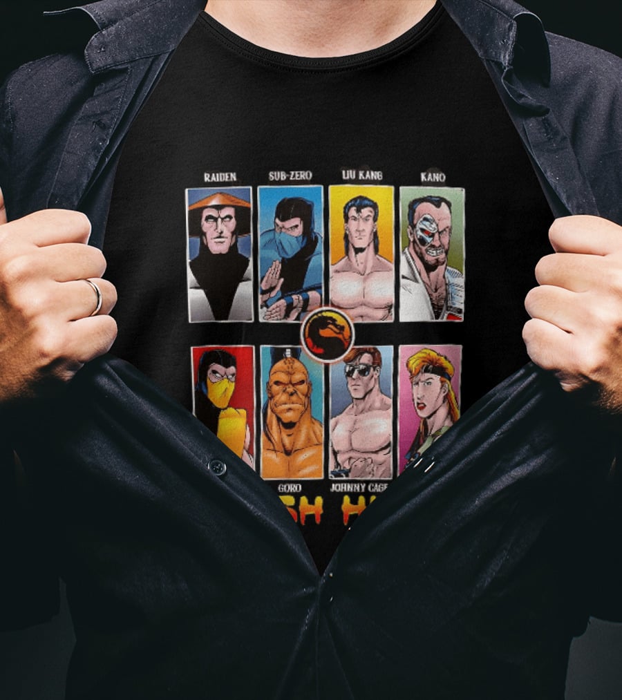 Raiden Sub Zero Liu Kang Kano Scorpion Goro Johnny Cage Sonya Blade Finish Him Mortal Kombat T-Shirt