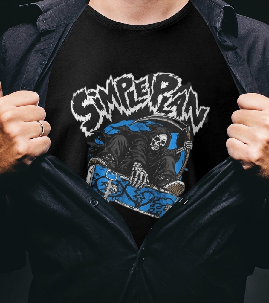 Simple Plan Grim Reaper Skateboarding Scythe Deck Distressed T-Shirt