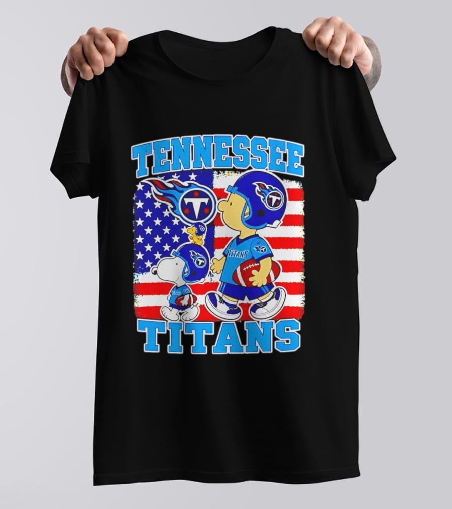 Tennessee Titans Snoopy Woodstock American Flag NFL Football 2026 T-Shirt