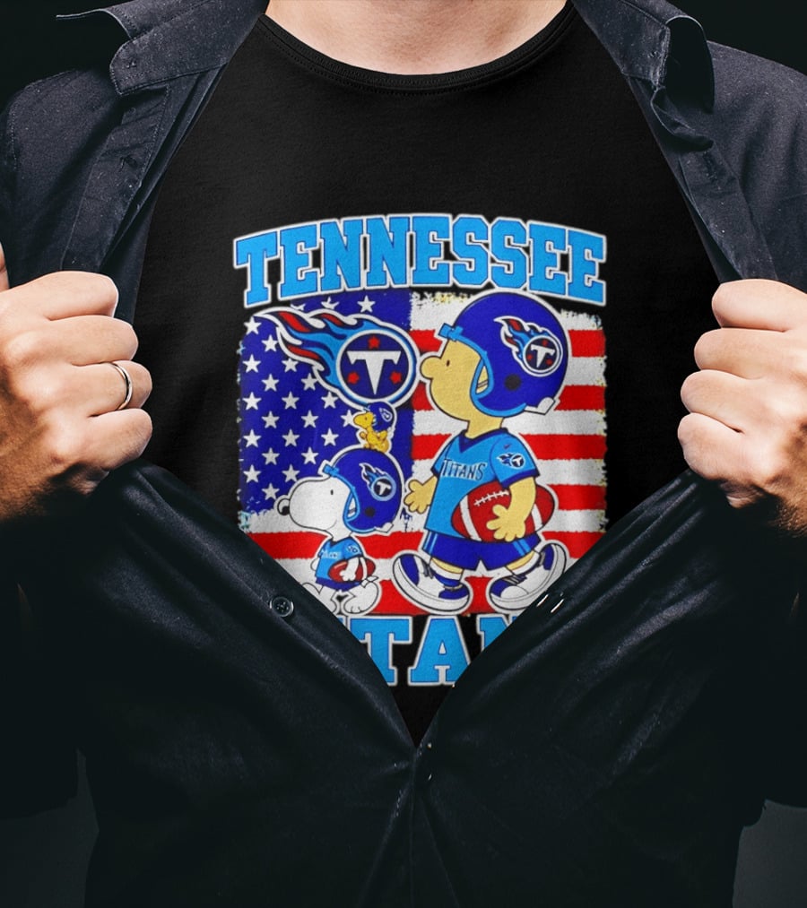 Tennessee Titans Snoopy Woodstock American Flag NFL Football 2026 T-Shirt