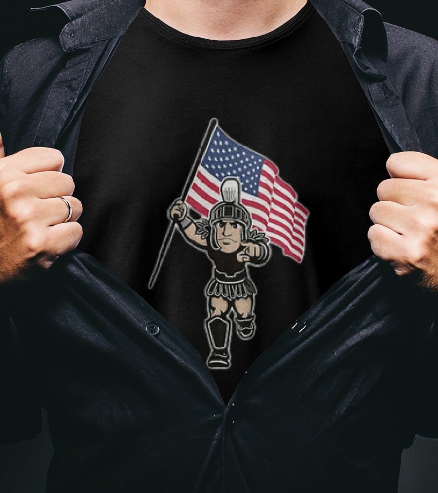 Spartan Warrior Carrying American Flag T-Shirt