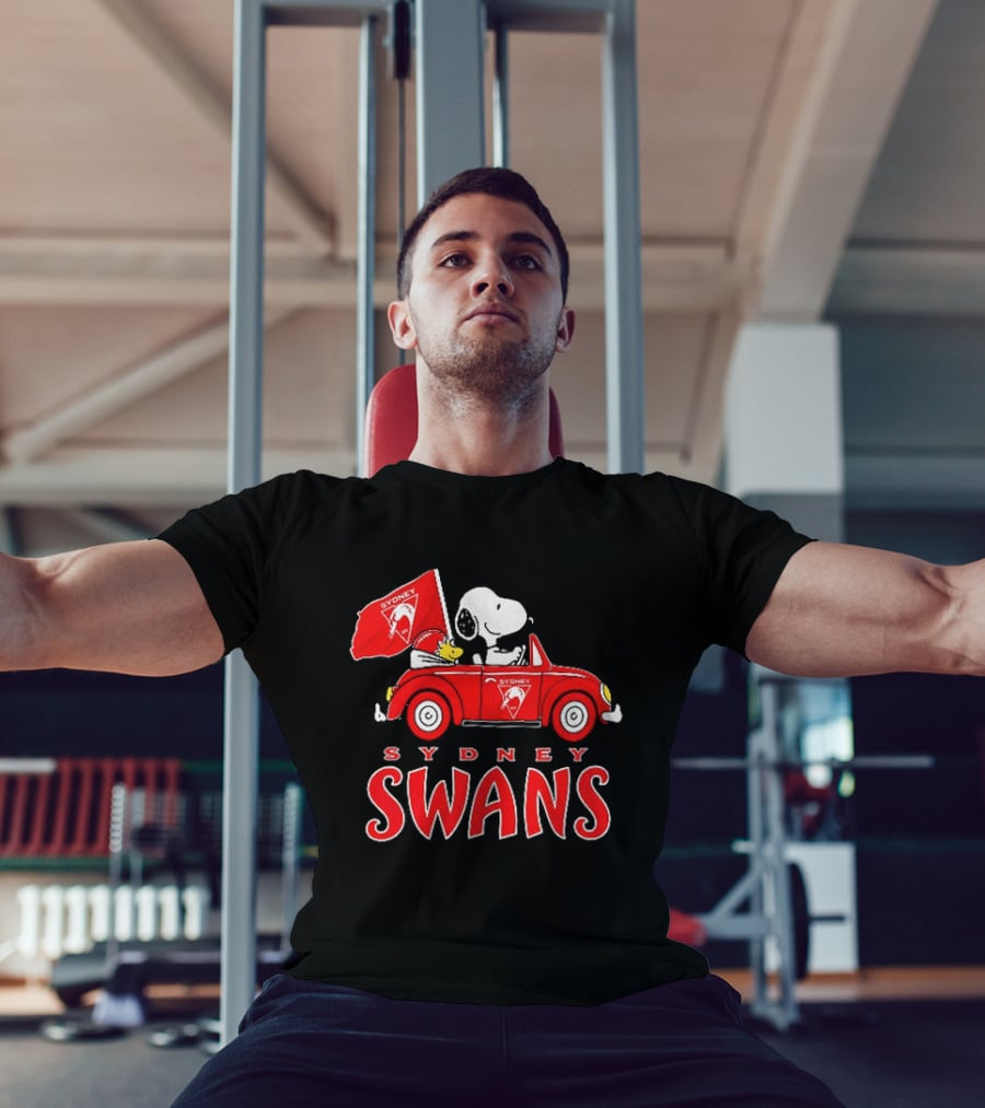 Sydney Swans Snoopy Woodstock Red Car Banner T-Shirt