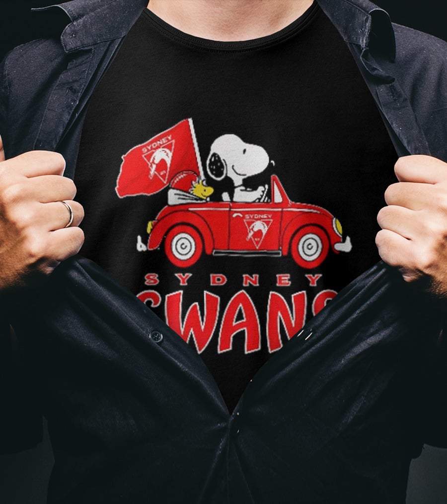 Sydney Swans Snoopy Woodstock Red Car Banner T-Shirt