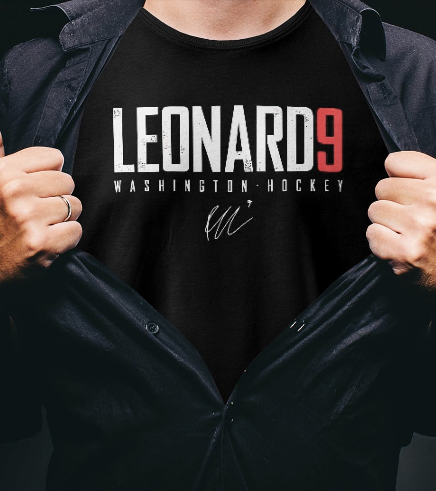 Leonard 9 Washington Hockey Player Distressed Signature T-Shirt