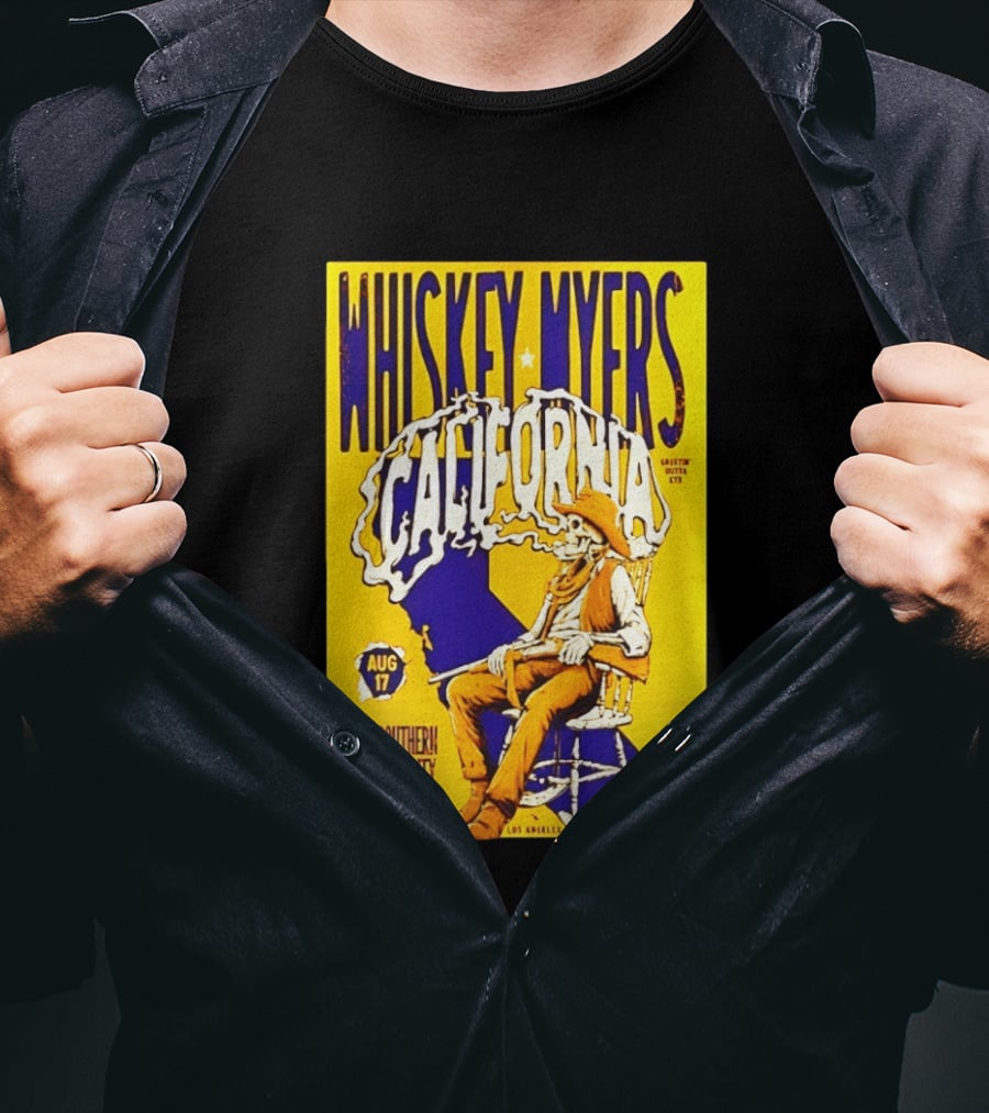 Whiskey Myers California Southern Hospitality Tour August 17 Los Angeles Reclining Cowboy T-Shirt