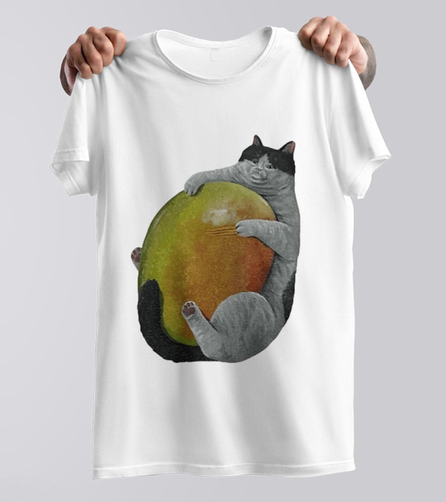 Cat Hugging Giant Mango Fruit T-Shirt