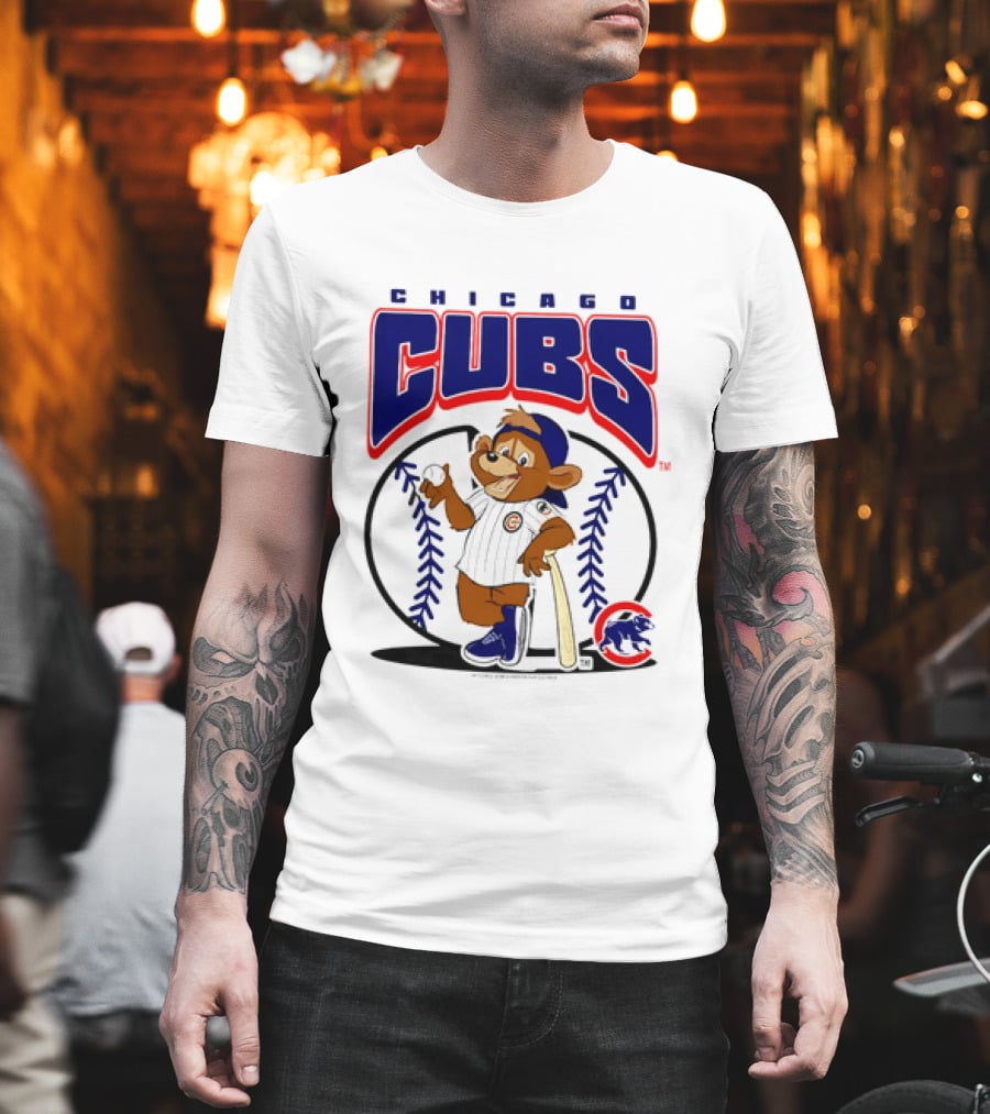 Chicago Cubs MLB 2026 Mania Bear Character Baseball Bat T-Shirt