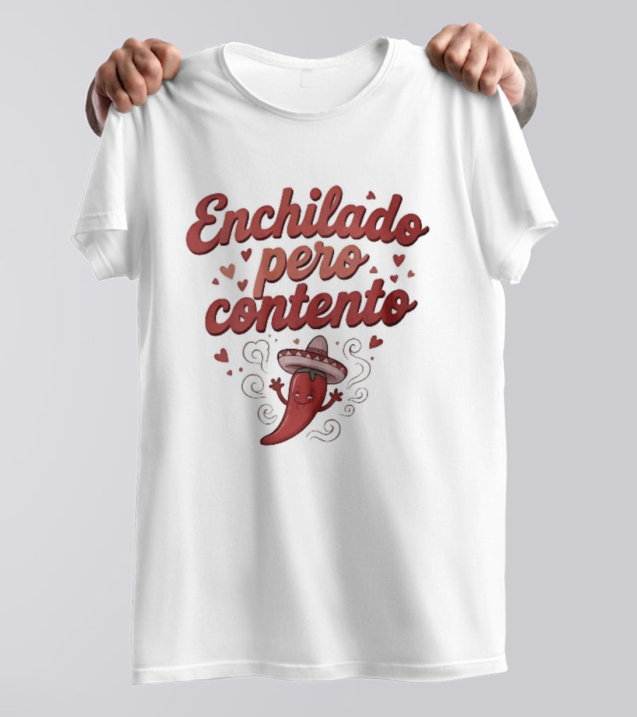 Enchilado Pero Contento Sombrero Chili Pepper Cartoon Hearts T-Shirt