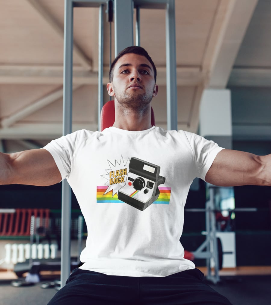 Flash Back Instant Camera Rainbow Stripe Starburst T-Shirt