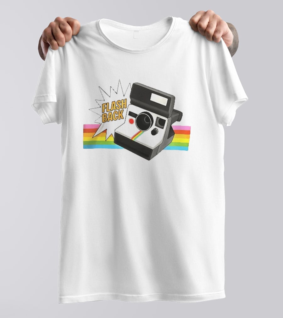 Flash Back Instant Camera Rainbow Stripe Starburst T-Shirt