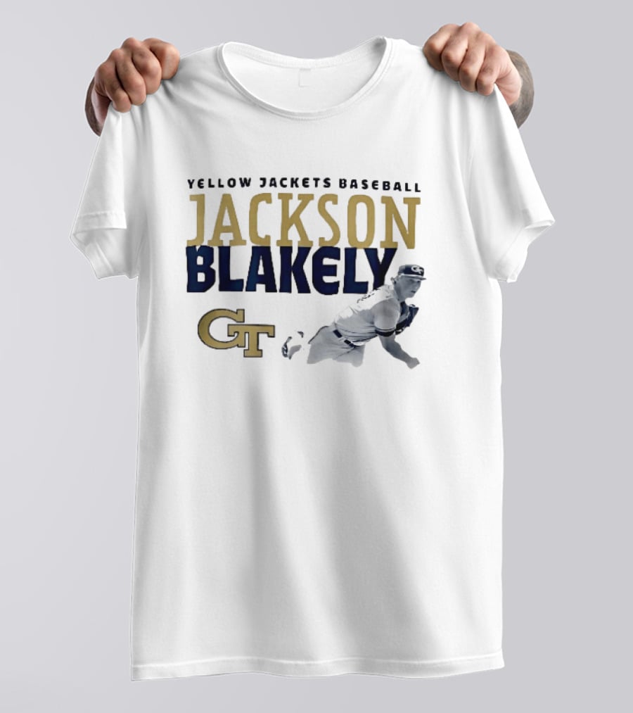 Yellow Jackets Baseball Jackson Blakely GT Pitching Action T-Shirt