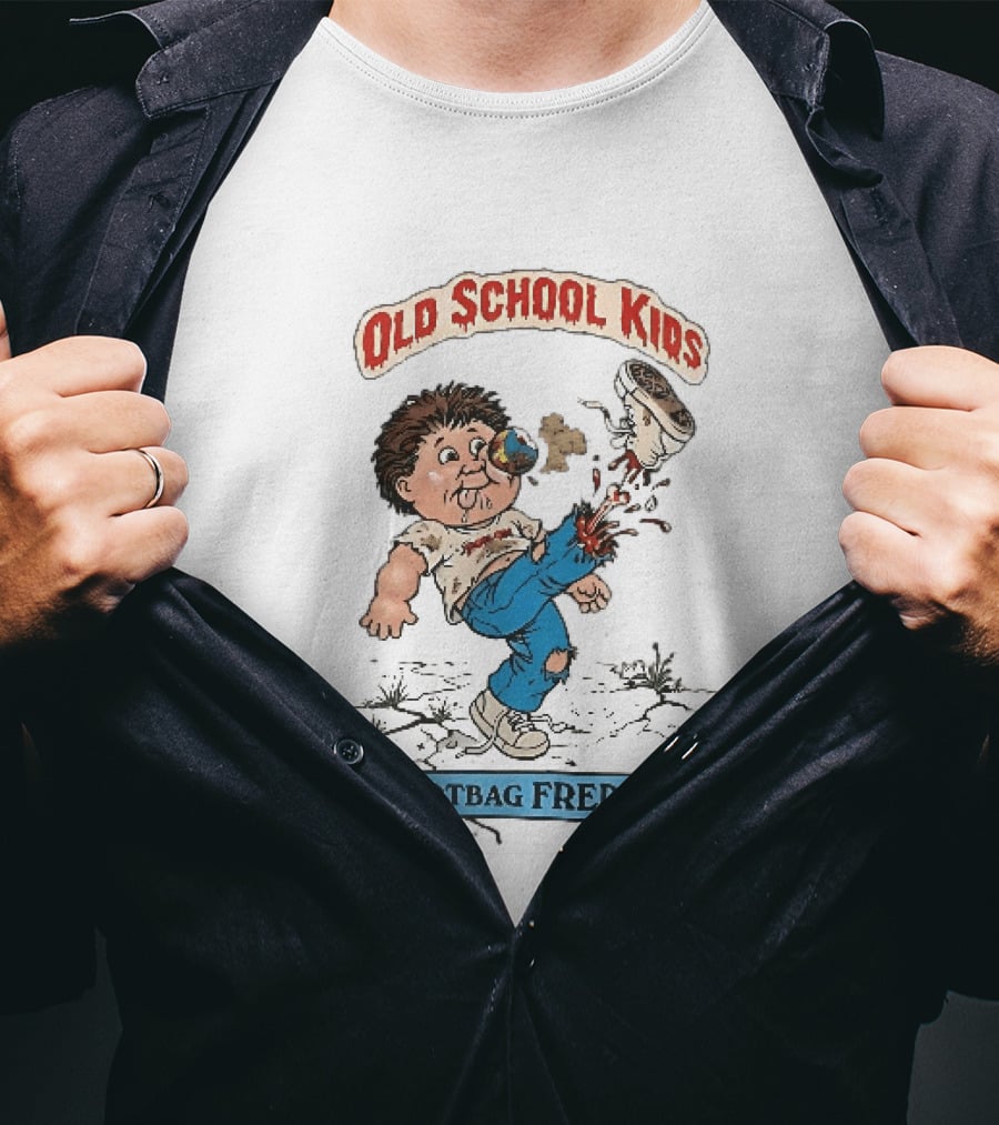 Old School Kids Footbag Freddy Cartoon Caricature Boy Kicking Shoe T-Shirt