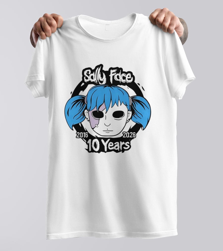 Sally Face 10 Years Anniversary 2016 2026 Blue Hair Mask Face T-Shirt