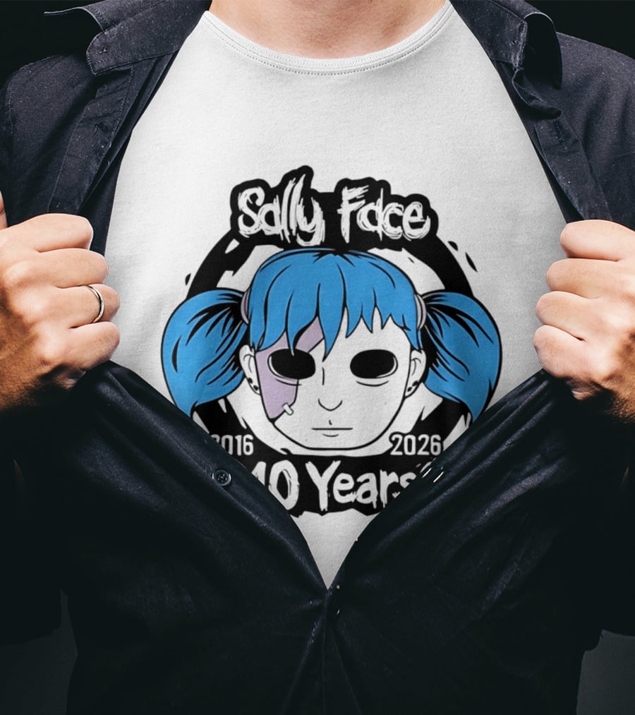 Sally Face 10 Years Anniversary 2016 2026 Blue Hair Mask Face T-Shirt