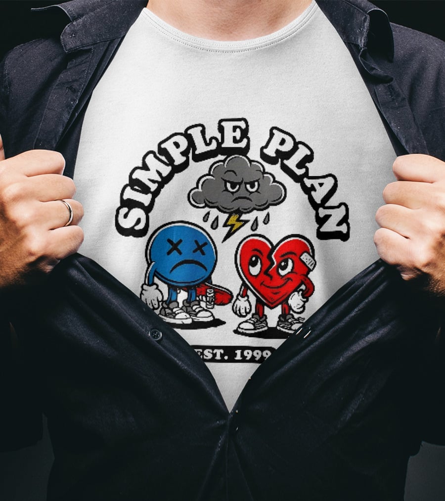 Simple Plan Est 1999 Sad Face Broken Heart Storm Cloud T-Shirt