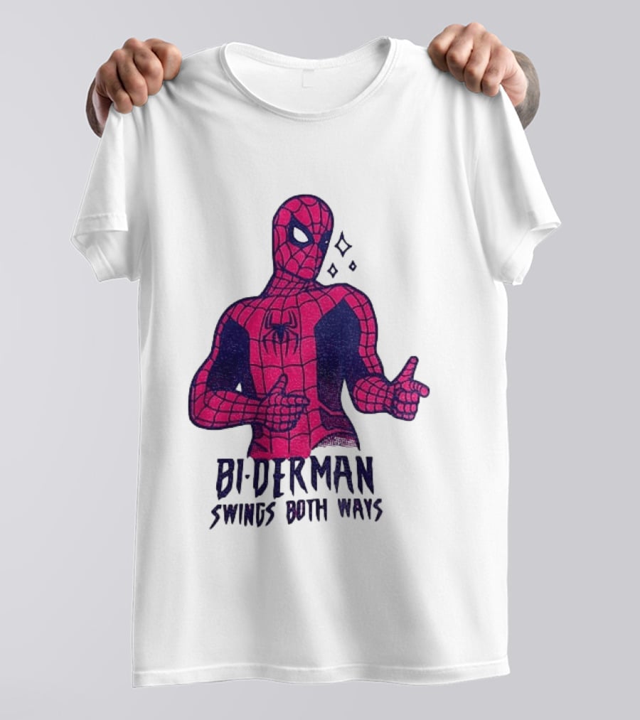 Bi Derman Swings Both Ways Superhero Spiderman T-Shirt