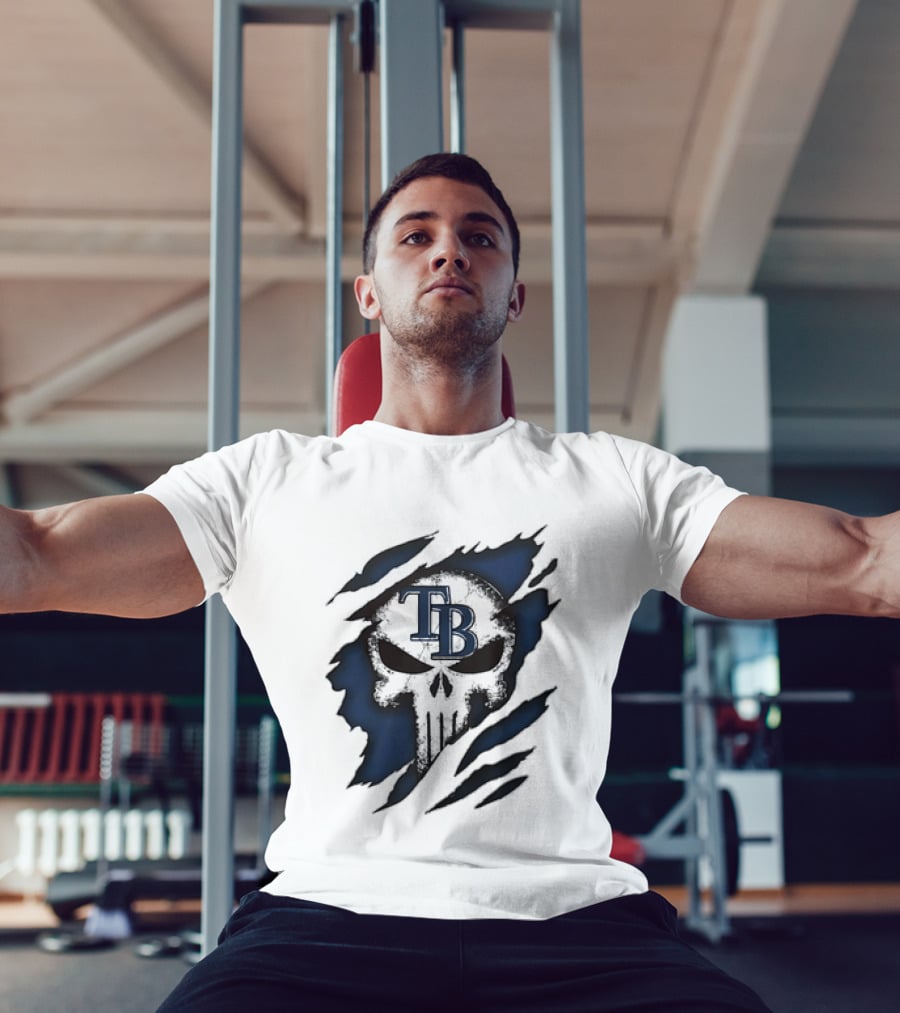 Tampa Bay Rays TB Punisher Skull Ripped Effect T-Shirt
