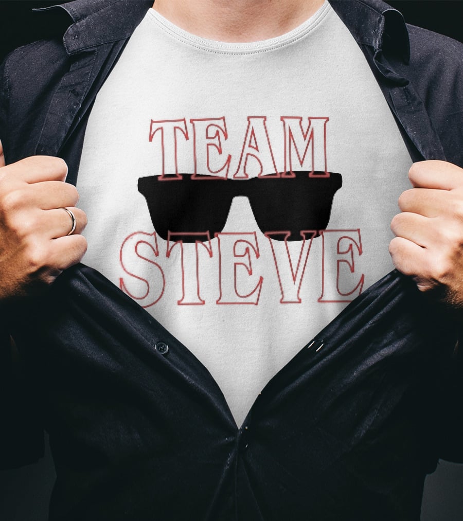 Team Steve Black Sunglasses Theme Red Letters T-Shirt